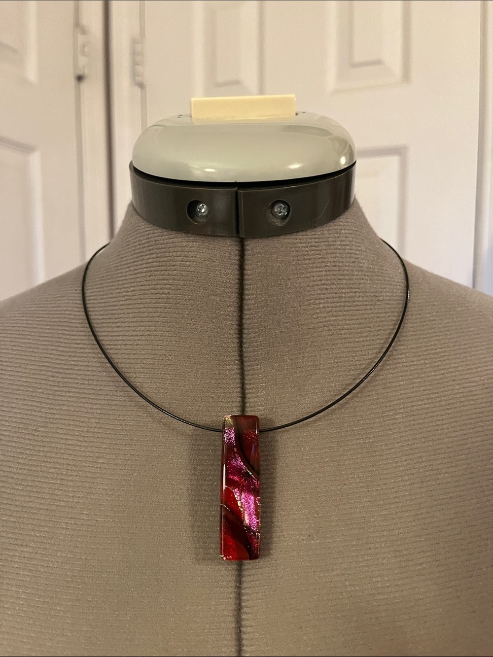 Magnetic Clasp Cord Necklace & Glass Pendant, Magenta, 18"